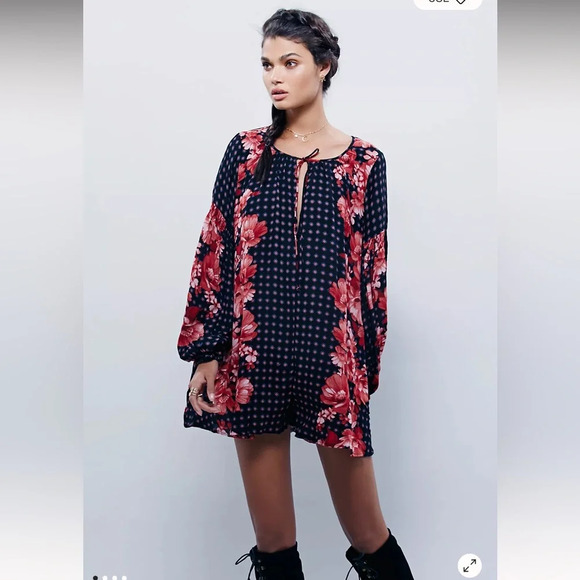 NWOT Free People Sunset Boulevard Romper Medium Black Red One Piece NWOT - Picture 1 of 8